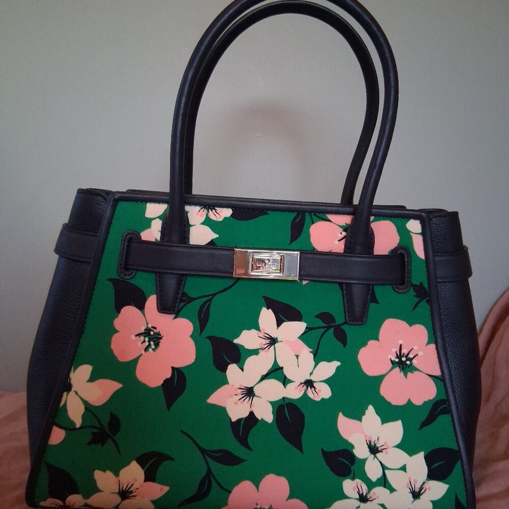 Kate Spade Lucia Lily Blooms Medium Satchel Green Multi